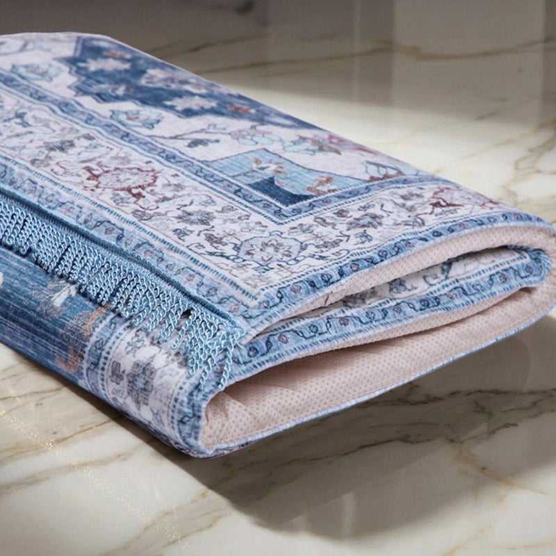 Melen Memory Foam Prayer Mat - Fajr - Blue - Cream - Image 2